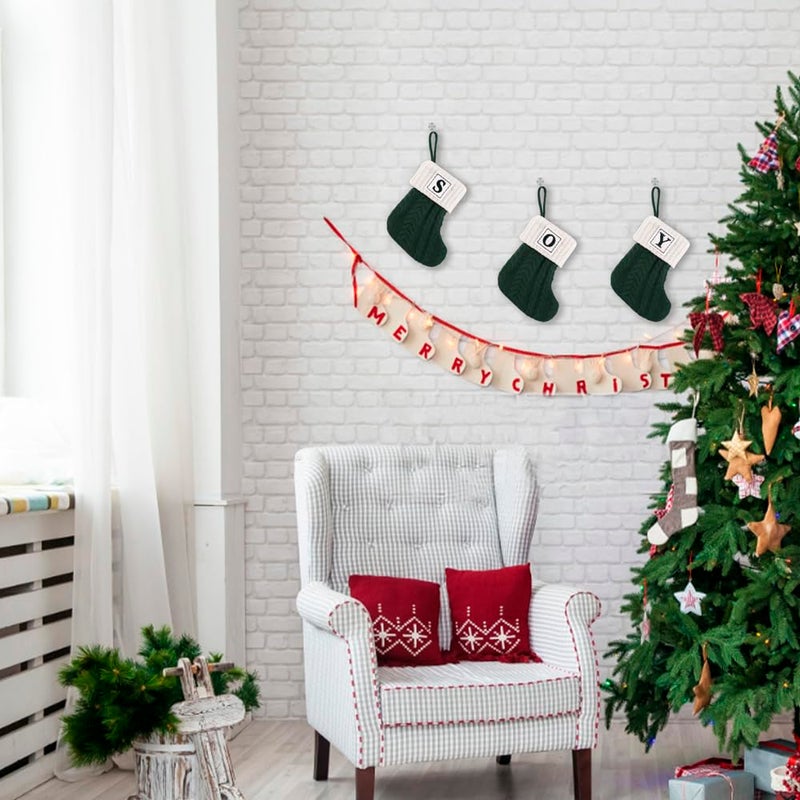 OJCHRLKF 8 Inches Mini Initial Monogram Embroidered Christmas Stocking Knitted Christmas Decorations Stocking Red,White,Green Knit Cute Christmas Stocking-Green-Y-60 - Image 4